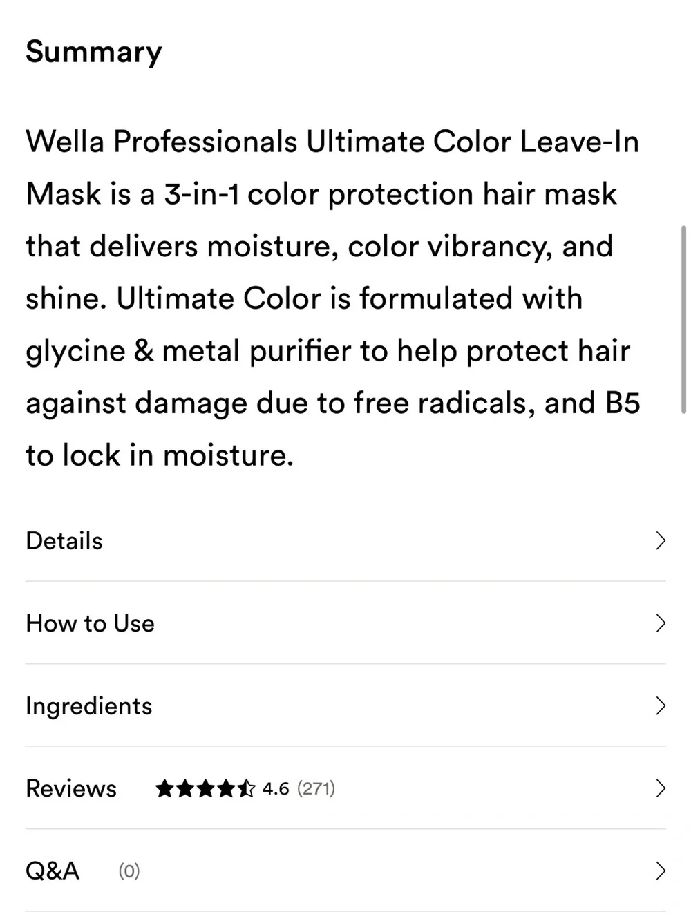 Wella ULTIMATE COLOR Miracle Leave-In Mask 1oz $25